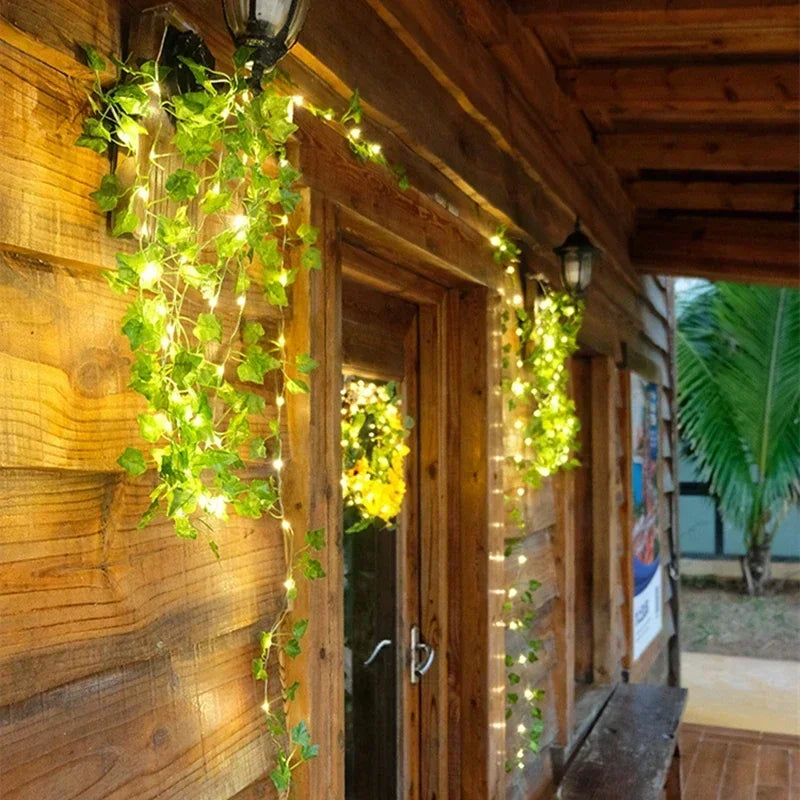 2.3m Silk Leaves Fake Creeper Green Leaf Ivy Vine 3m LED String Lights for Home Wedding Party Hanging Garland Artificial Flower