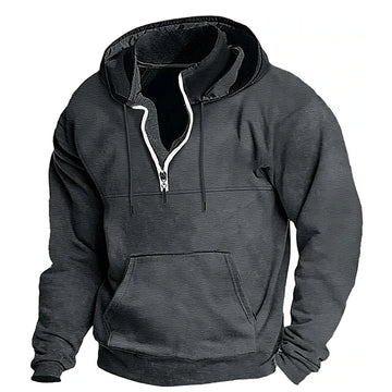 Men Sweatshirts Half Zipper Hooded Pullover Male Hoody Outdoor Sweatshirt Solid Color Autumn Winter Fashion Streetwear Hoodies