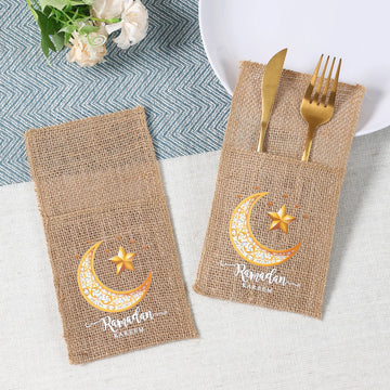 Ramadan Burlap Cutlery Pouch Eid Mubarak Decor for Home 2025 Table Decor Ramadan Kareem Islamic Muslim Party Eid Al-Fitr Gifts