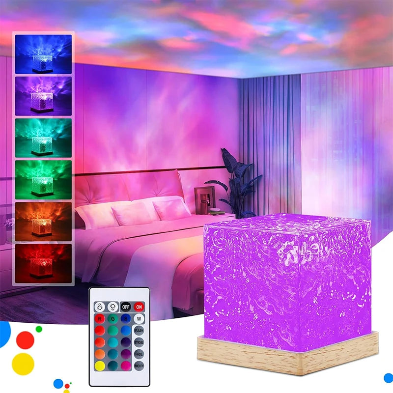 Ocean Wave Projector Light 16 Colors Midnight Aura Aurora Glow Lamp Home Office Bar Restaurant Underwater Projector Night Light