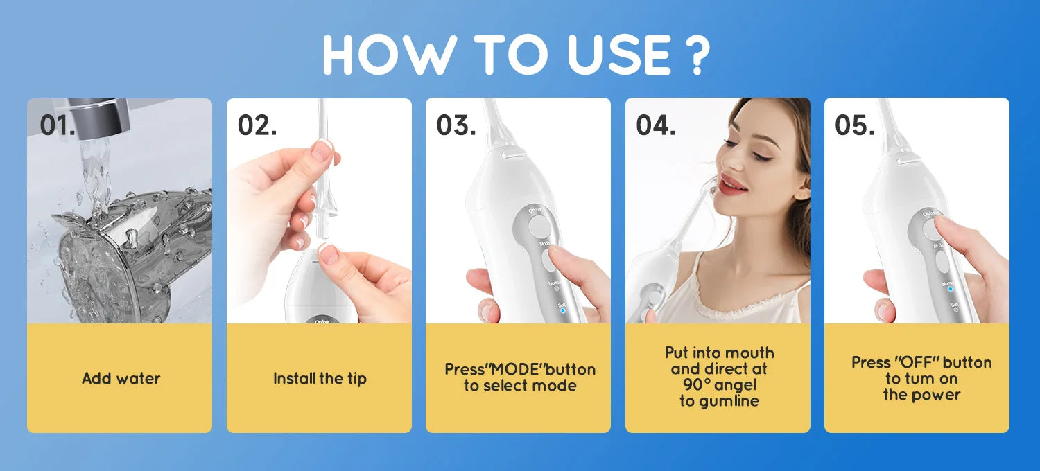 Water Dental Flosser Teeth Picks 4 Jets 3 Modes Portable Cordless D52 Water Flosser for Teeth Cleaner IPX7 Waterproof Oral Picks - Aurex