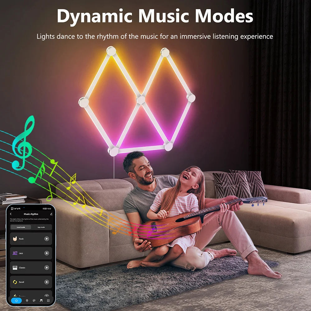 6/9Pcs WIFI LED Smart Wall Lamp Bars RGBIC DIY Atmosphere Night Light Remote Music Rhythm TV Backlight Party Gaming Room Decor