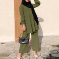 Ensembles Muslim Two Piece Set Women Blouse Wide Leg Pants Suit Ramadan Eid Morocco Dubai Islam Arabic Modest Saudi Outfits - Aurex