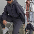 Trendy Spring Hoodie Pants Set Hat Women Winter Tracksuit Elastic Waist Big Pocket Spring Hoodie Pants Set Keep Warm - Aurex