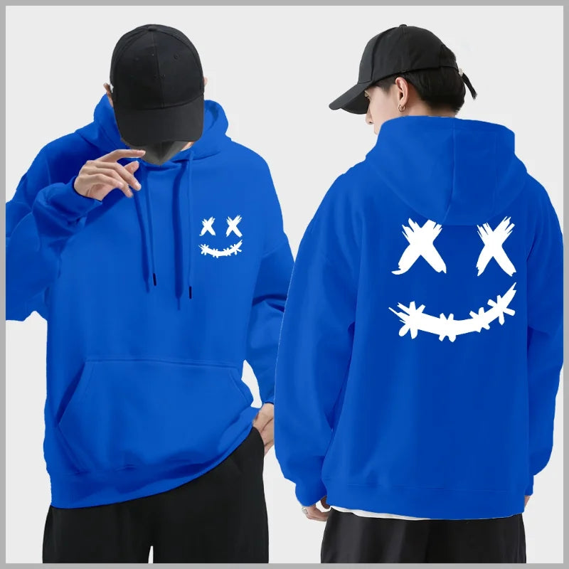 Spring Autumn Wool Men's Hoodie Double Smiley Printed Sweatshirt Street Clothing Rapper Loose Women Pullover Casual Hooded Top