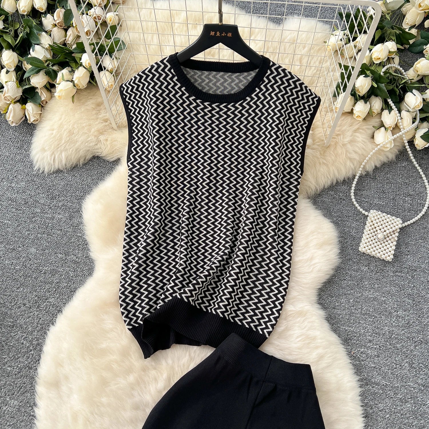 SINGREINY Korean Fashion Summer Sets O Neck Sleeveless Stripe Knitting Tops+Elastic Waist Basic Long Pants Casual Female Suits - Aurex