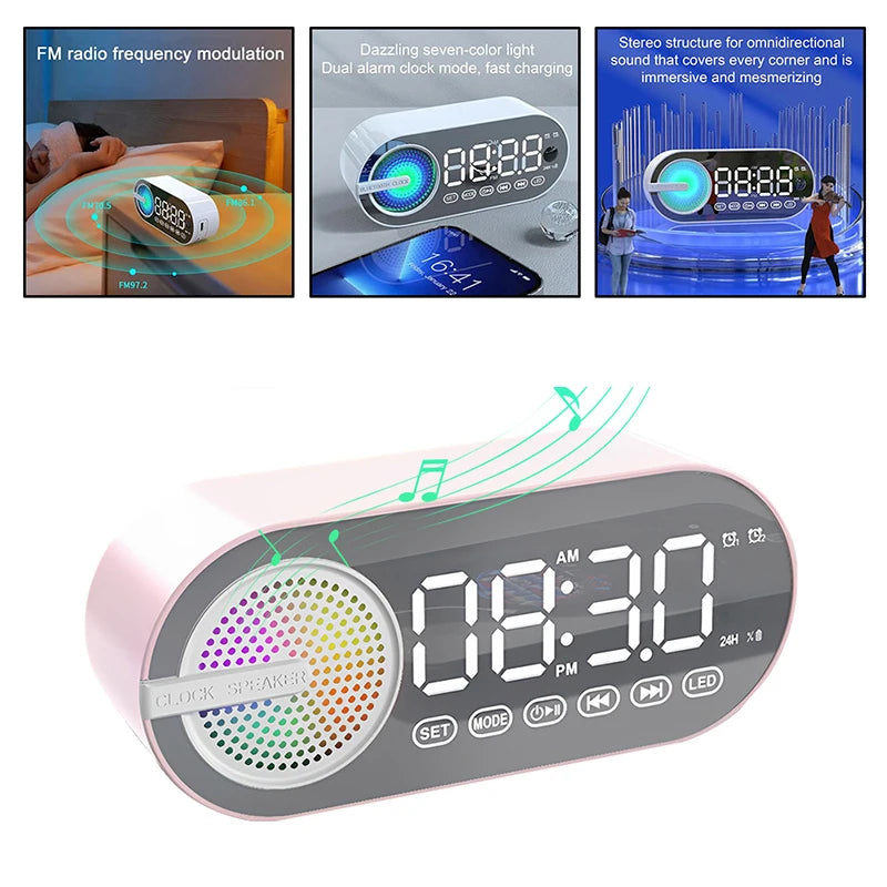 Digital Alarm Clock Wireless Bluetooth Mini Speaker Support TF FM Radio Sound Box Bass Subwoofer Boombox Desktop Music Player