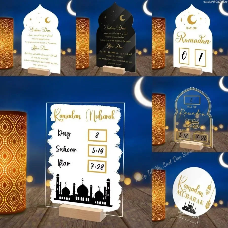 Reusable Acrylic Ramadan Calendar Board Wooden Base Table Ornament with Pen Mubarak Eid Advent Day Suhoor Iftaar Countdown Gifts