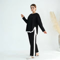 Ramadan Knitted Sweater Plain 2 Piece Abaya Set Tops Pant Modest Muslim Set For Women Islam Caftan Robe Femme Musulmane Kaftan - Aurex