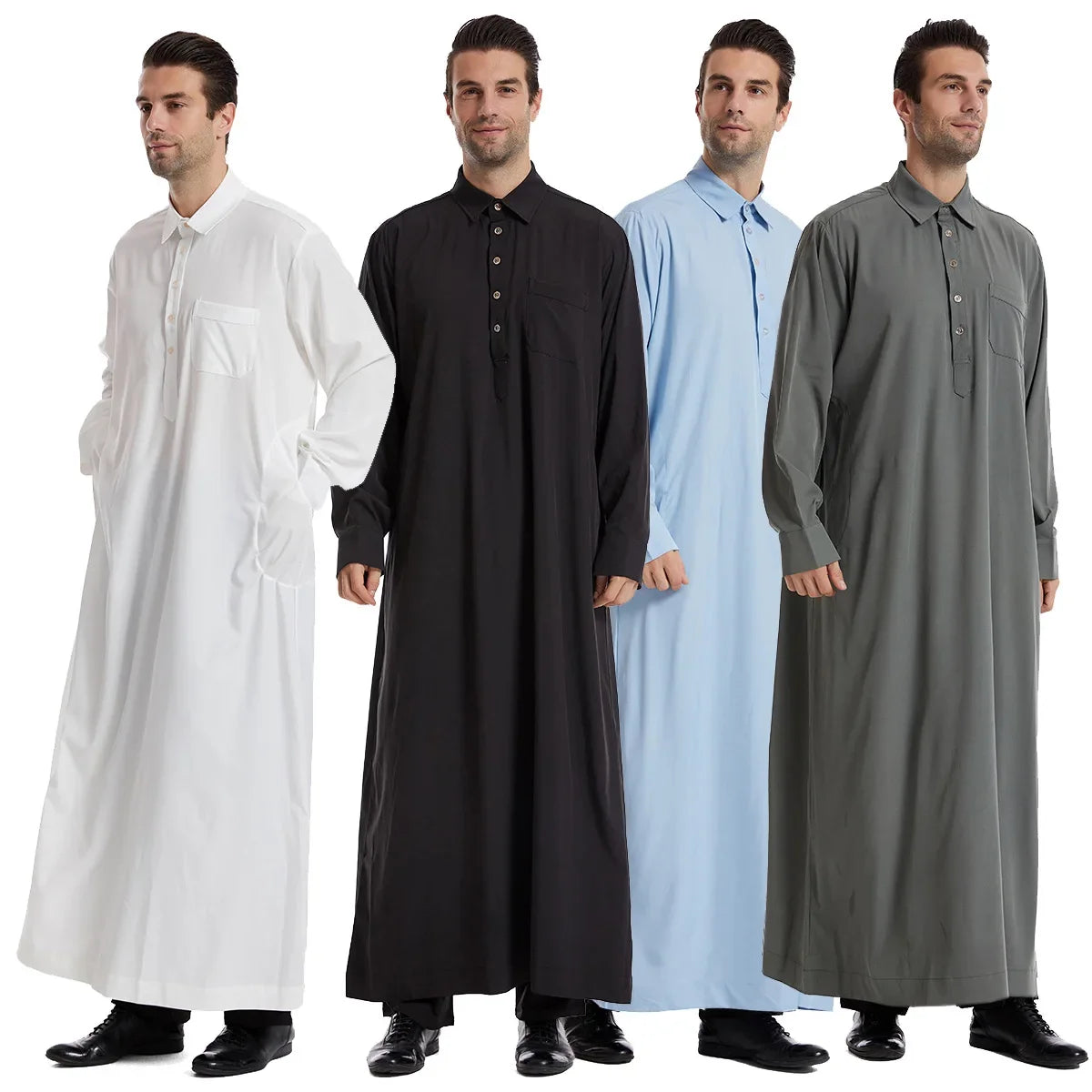 New Style Muslim Lapel Button Robes for Middle Eastern Turkish Men Dubai, United Arab Emirates Saudi Arabian Ethnic Muslim Robes - Aurex