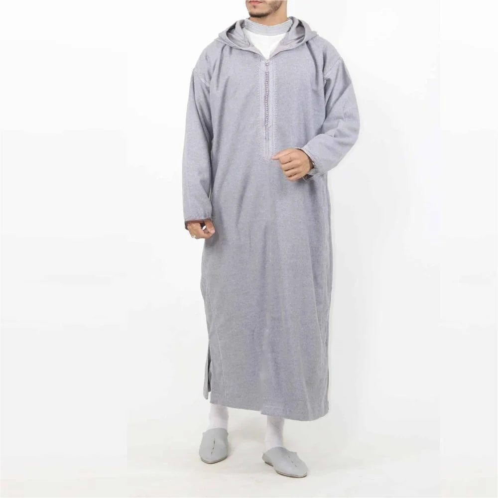 Autumn and Winter Men's Muslim Islamic Robes Arabic Solid Color Long-sleeved Men's Robes Loose Arabic Robes Men's Casual Robes