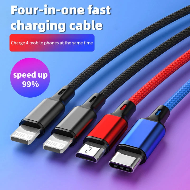 4 In 1/ 3 In 1 Micro USB Type C Fast Charging Cable 3A Quick Charge Phone Data Line Cord For Iphone 15 14 Xiaomi Huawei USB C