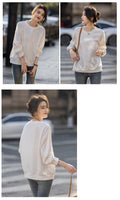 Women's hoodie spring and autumn Korean embroidery niche design long-sleeved round neck top - Aurex