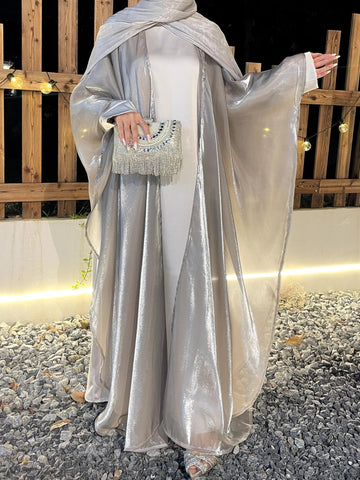 Cross-Border Women's Modest Abaya – Solid Color Organza Suit with Simple Shawl & Outer Skirt - Aurex