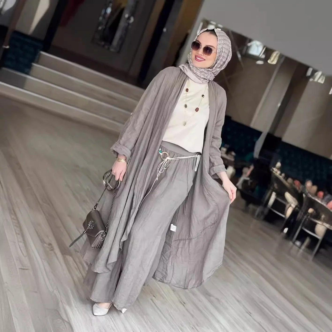 Eid Muslim Women Blouse Two Piece Set Abaya Long Shirt Wide Leg Pant Suits Ramadan Arabic Dubai Modest Musulman Ensembles - Aurex