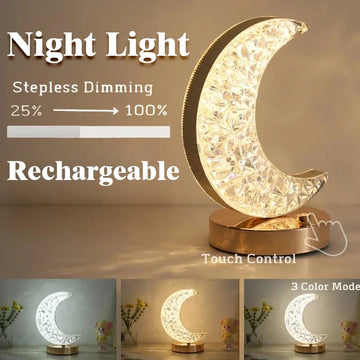 KDULIT Bedroom Crystal Touch Dimming Night Light Girls Room Home Decor Aesthetics USB Bedside LED Ambient Table 3d Moon Lamp