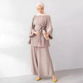 Eid Muslim Two Piece Set Islam Women Lace Up Shirt Wide Leg Pants Suits Ramadan Turkey Outfits Modest Morocco Abayas Ensembles - Aurex