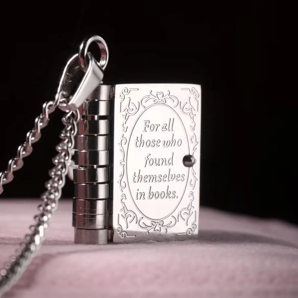 Fashion Bookish Pendant Necklace Stainless Steel Chain Book Lover Necklaces Choker Valentine's Day Gift