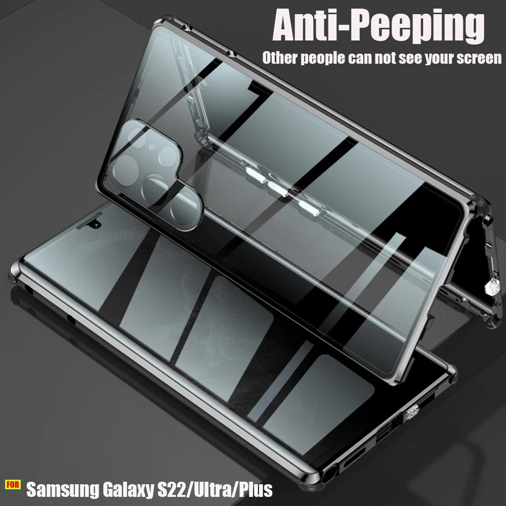 360 Anti Peeping Privacy Double Sided Tempered Glass Case For Samsung Galaxy S22 S23 S24 Ultra Case Metal Bumper Magnetic Cover