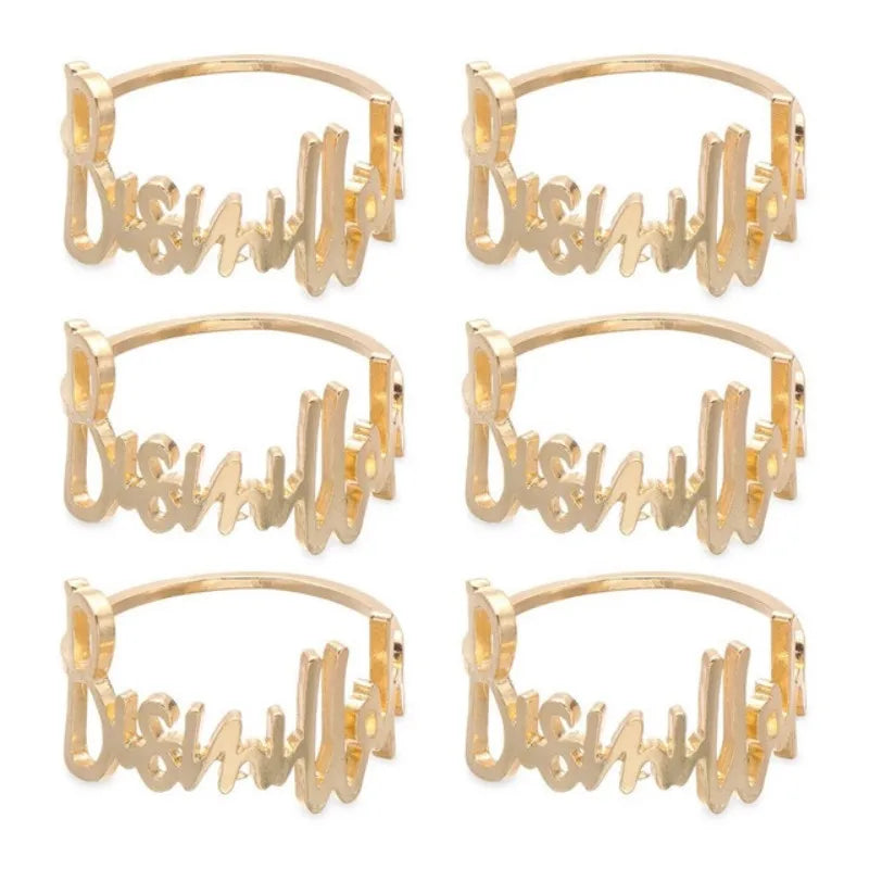 1/6Pcs Bismillah Napkin Rings Gold Alloy Letter Napkin Holder Muslim Islamic Ramadan Kareem Party Decor Eid Mubarak Gifts