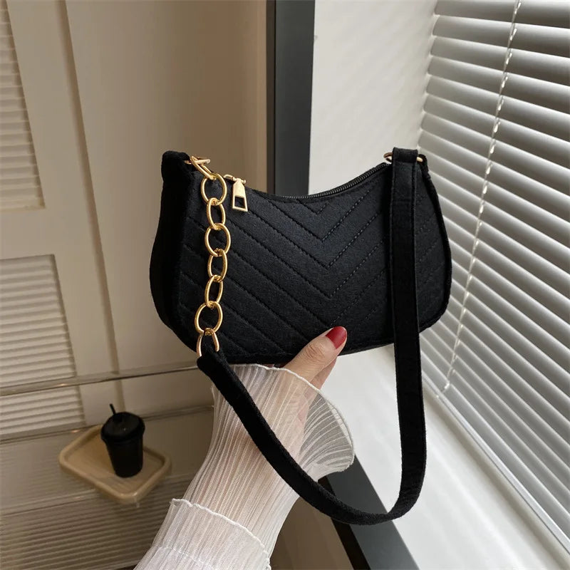 Mini Shoulder Bags for Women Fashion Felt Women's Bag Design Advanced Underarm Handbags Beautiful Purses Crescent SaddleBag 2024