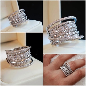 2023 New Bling Cubic Zirconia Wedding Ring for Women Geometric Square Band Design Luxury Fashion Female Rings Party Jewelry Gift