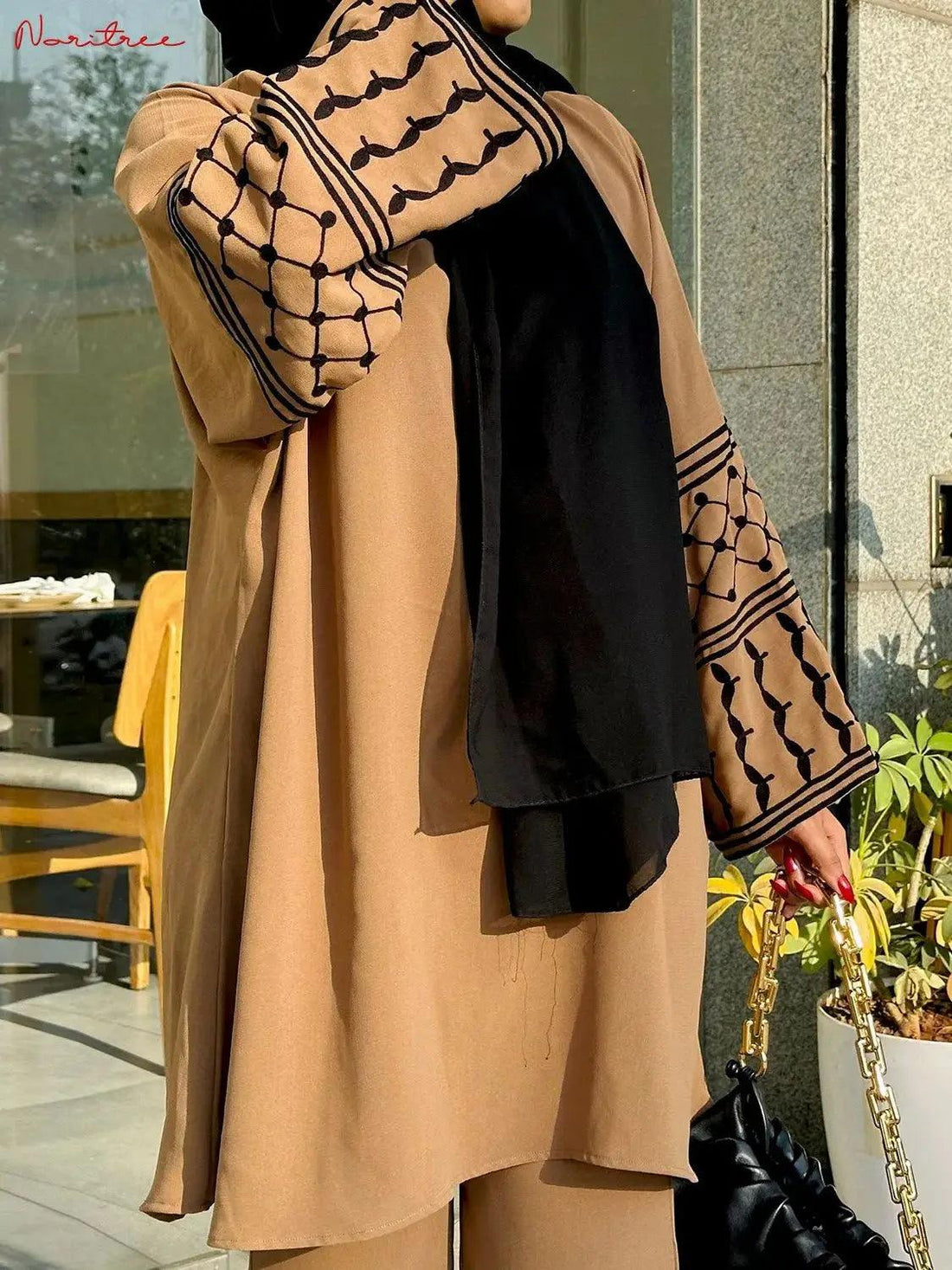 2Pieces Ramadan Eid Djellaba Suits Abaya Dubai  Embroidery Shirt + Pants Muslim Sets Abaya Dubai Muslim Islam Abayas WY2060 - Aurex