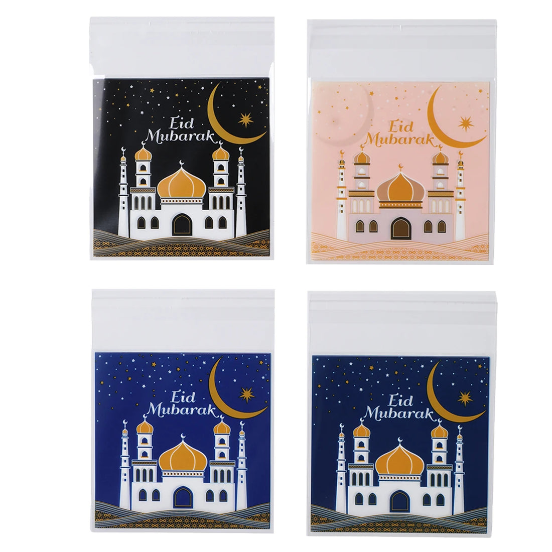 50/100pcs Eid Mubarak Castle Plastic Self Adhesive Candy Bag 2025 Gift Bag Ramadan Kareem Islamic Muslim Party Eid AlAdha Gifts