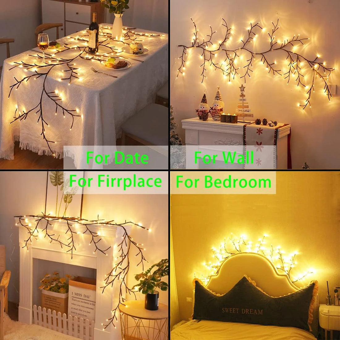 96LEDS Bendable Willow Vine Lights, 8Moeds Rattan Tree Decorative Light, Night Light, For Wall Bedroom Indoor Outdoor Christmas