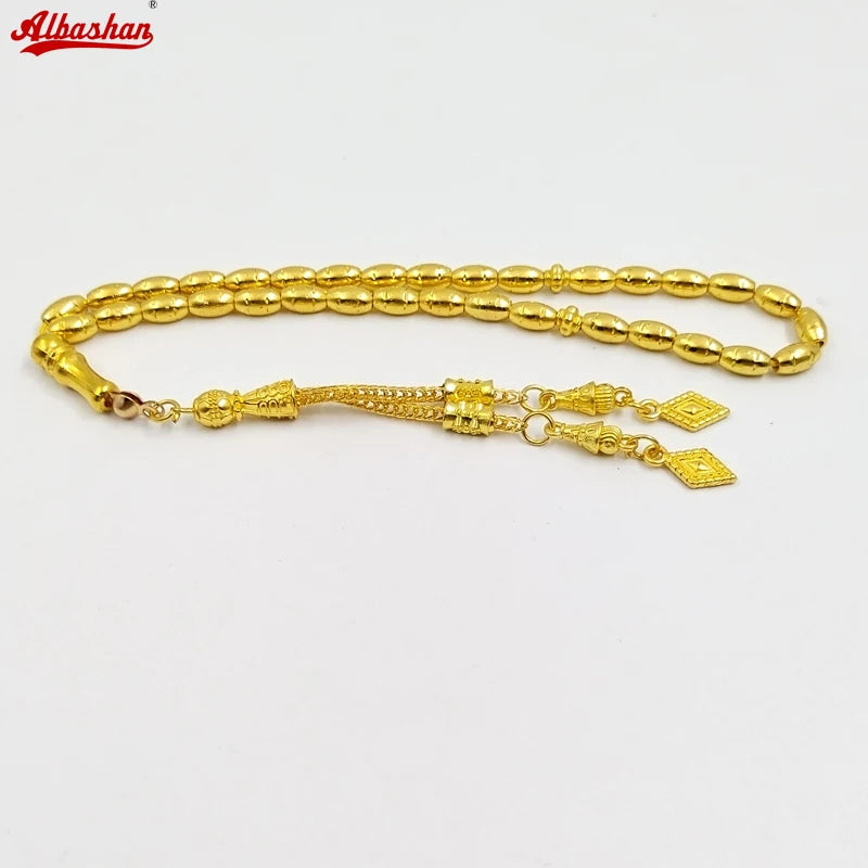 Tasbih Metal gold Color  4x7mm 33 beads muslim Rosary paryer bracelet islamic gift turky Style Jewelry