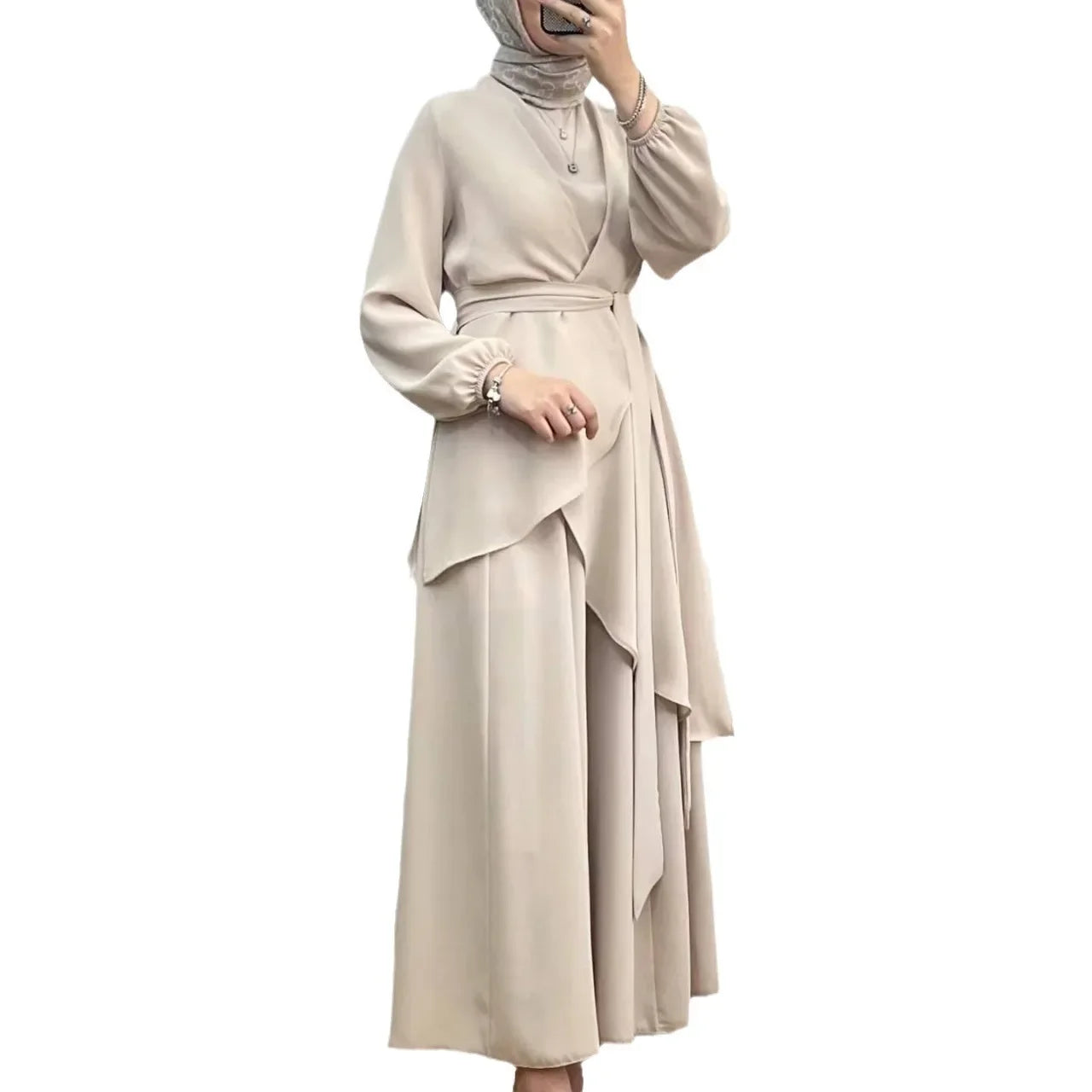 Muslim Two Piece Women Modest Set Top Lace Up Wide Leg Pants Suit Ramadan Morocco Dubai Islam Casual Ensemble Arabic Outfits - Aurex