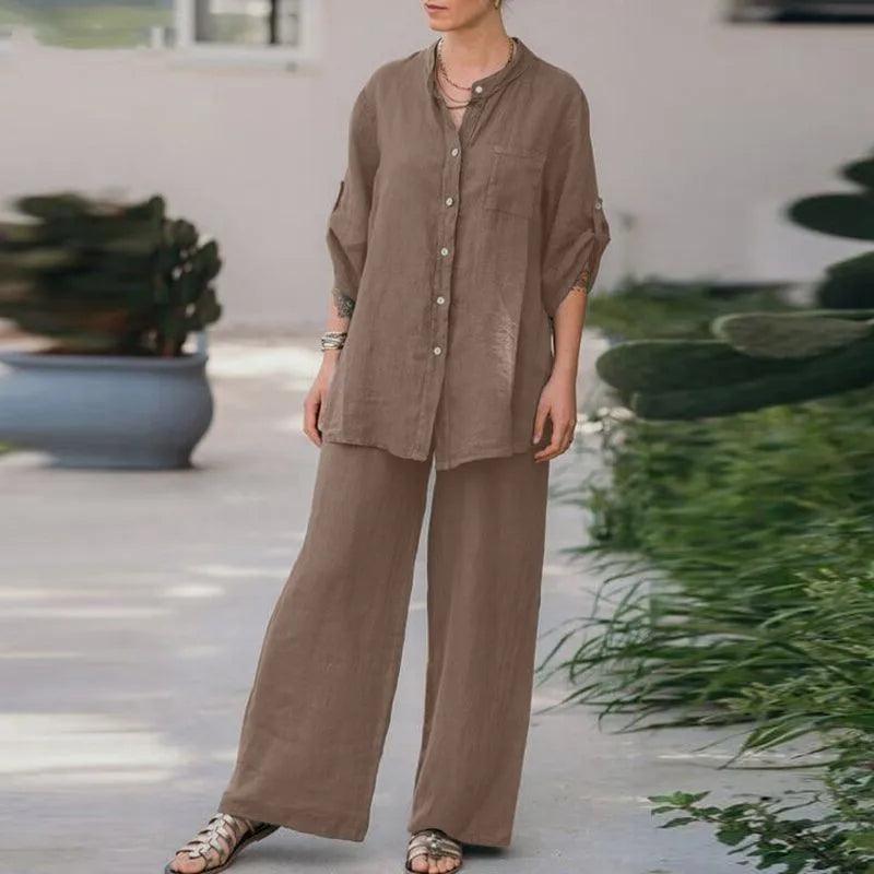 Eid Two-Piece Set – Women's Shirt with Pocket & Wide-Leg Pants Modest Outfit for Ramadan & Dubai - Aurex