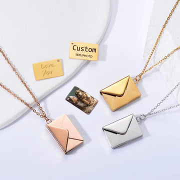 Love Letter Envelope Pendant Necklace Customized Stainless Steel Jewelry Confession Love You Secret Message Jewelry Gift 3Colors