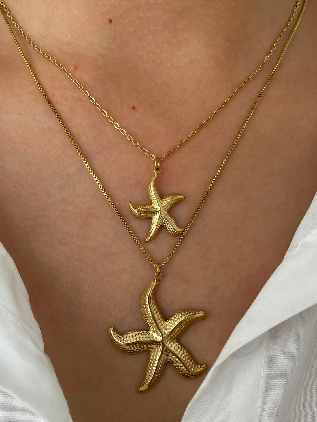 Peri'sbox 2 Sizes Gold Plated Starfish Pendant Necklace for Women Dainty Stainless Steel Waterproof Fashion Jewelry Summer Beach