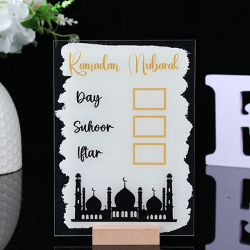 1pc Acrylic Ramadan Calendar Board Wooden Base Mubarak Eid Advent Day Table Ornament Suhoor Iftaar Countdown Gift with Pen