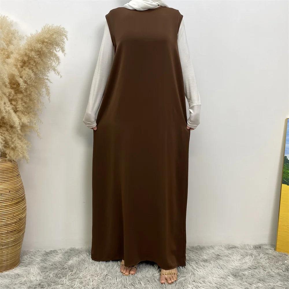 New fashion Muslim women sleeveless dress plus Muslim cardigan two-piece Arab Turkey Dubai dress elegant temperament clothing - Aurex