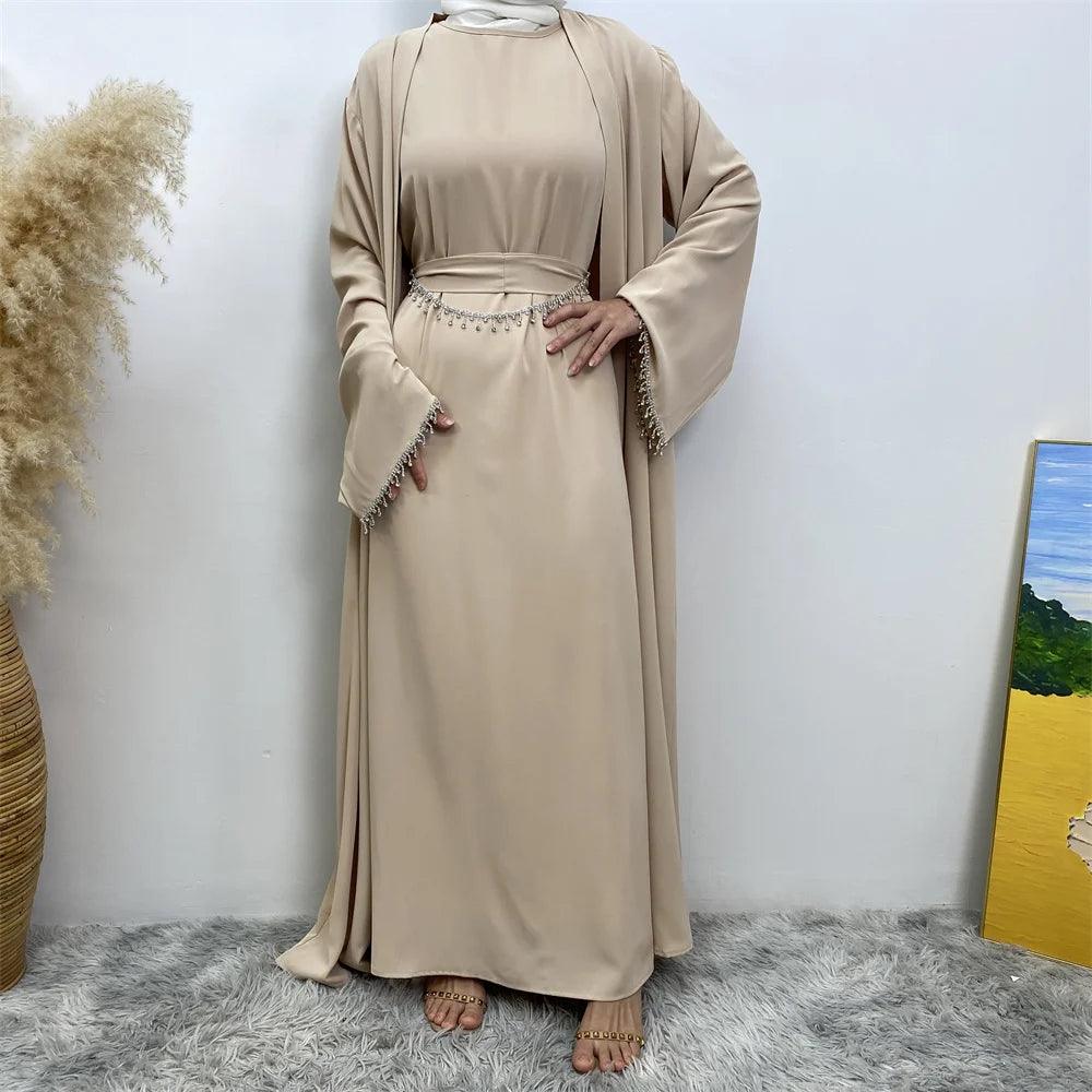 New fashion Muslim women sleeveless dress plus Muslim cardigan two-piece Arab Turkey Dubai dress elegant temperament clothing - Aurex