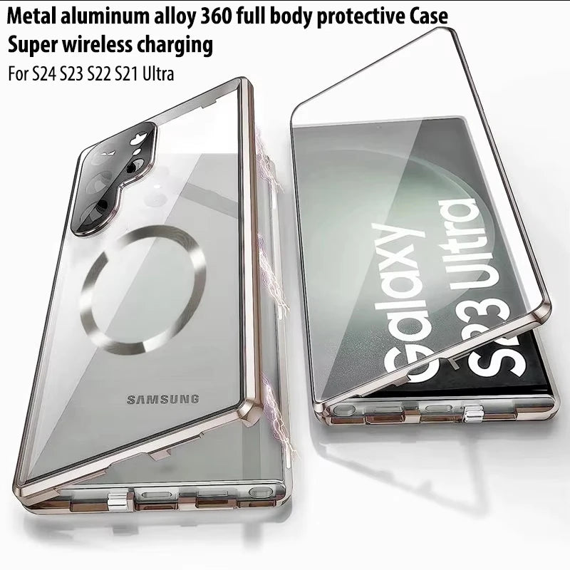 For Samsung Galaxy S25 S23 S24 S22 Ultra Case Magnetic MagSafe Metal Aluminum alloy 360° Surround Screen Glass Protection Cover