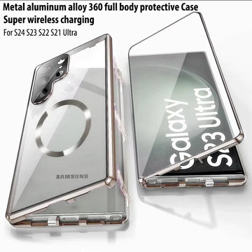 For Samsung Galaxy S25 S23 S24 S22 Ultra Case Magnetic MagSafe Metal Aluminum alloy 360° Surround Screen Glass Protection Cover