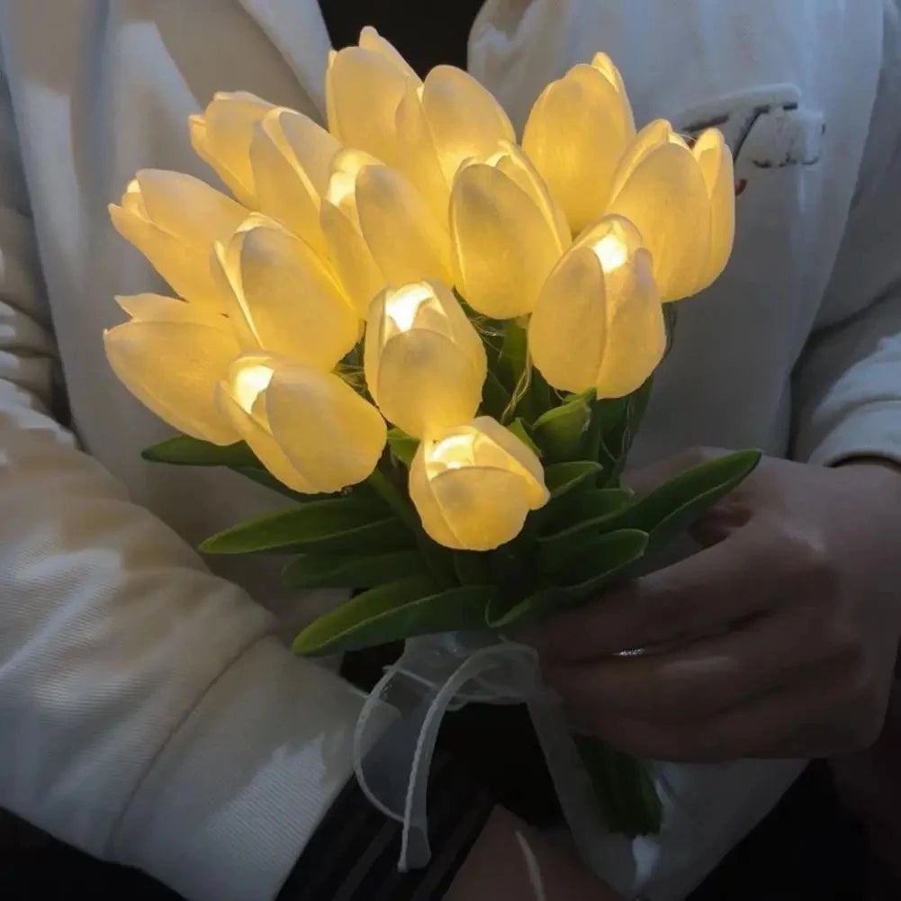 LED Tulip Night Lamp, Simulated Flower Bouquet Imitation Lamp, 5/10Tulips, Household Decoration Atmosphere La