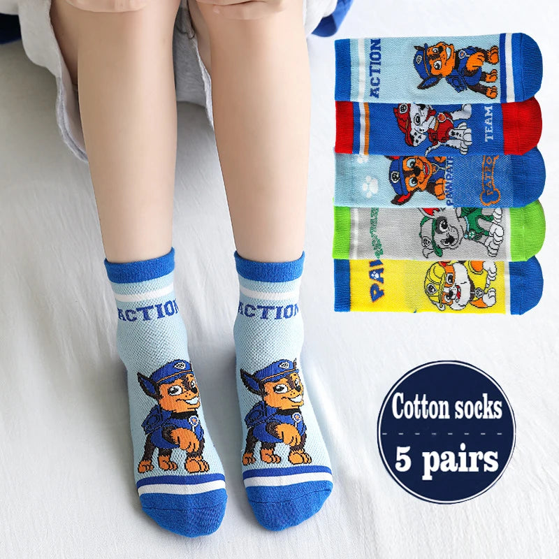 5 Pairs Paw Patrol Kids Socks Cotton Boys Cute Cartoon Socks for Children Baby Casual Socks Spring and Summer Boys Socks