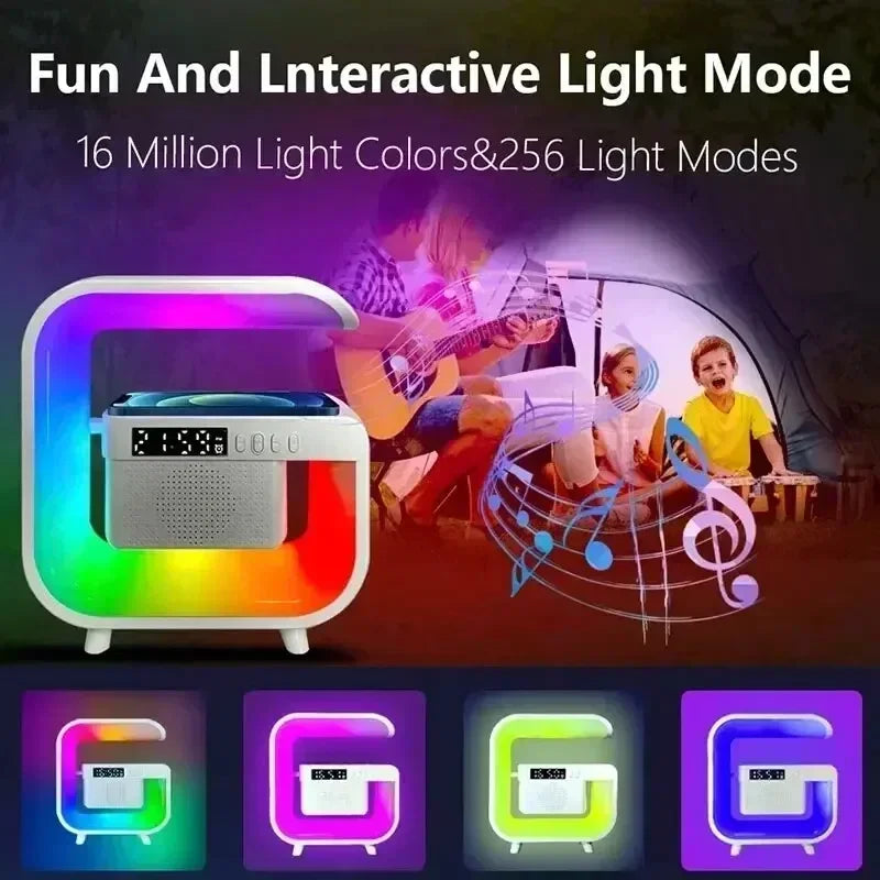 2025 Wireless Charger Pad Stand Bluetooth Speaker TF RGB Light 15W Phone Fast Charging Station for iPhone Samsung Xiaomi Huawei