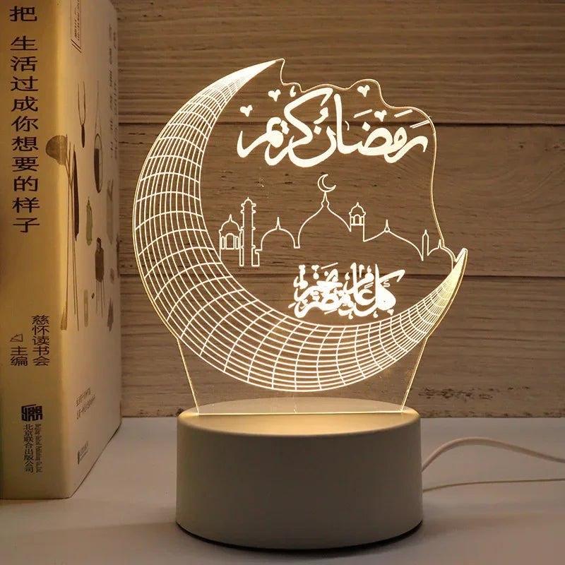 2025 Ramadan Decoration for Home USB 3D LED Night Light Eid Mubarak Table Ornament Muslim Festival Party Eid Al Adha Gifts