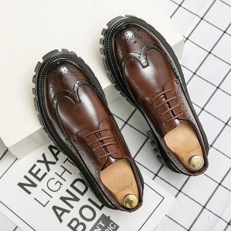 Luxury Men The Big Head Dress Shoes Men Suit Casual Shoes Formal Business Leather Shoes Italian Men Thick bottom Wedding Shoes