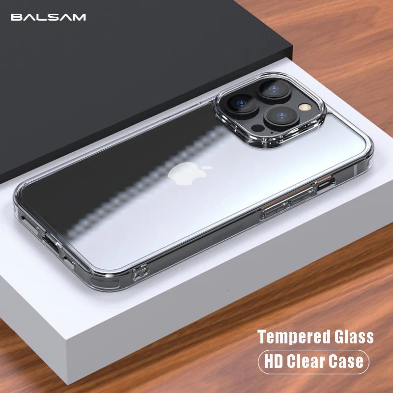 Luxury Tempered Glass Clear Case For iPhone 15 14 11 12 13 Mini Pro XS Max X XR Transparent Hard Case For iPhone 7 8 Plus Fundas