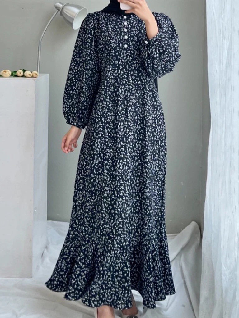 Eid Muslim Dress for Women Floral Ramadan Long Dresses Abaya Morocco Abayas Kaftan Islam Dubai Arab Modest Long Robe 2024