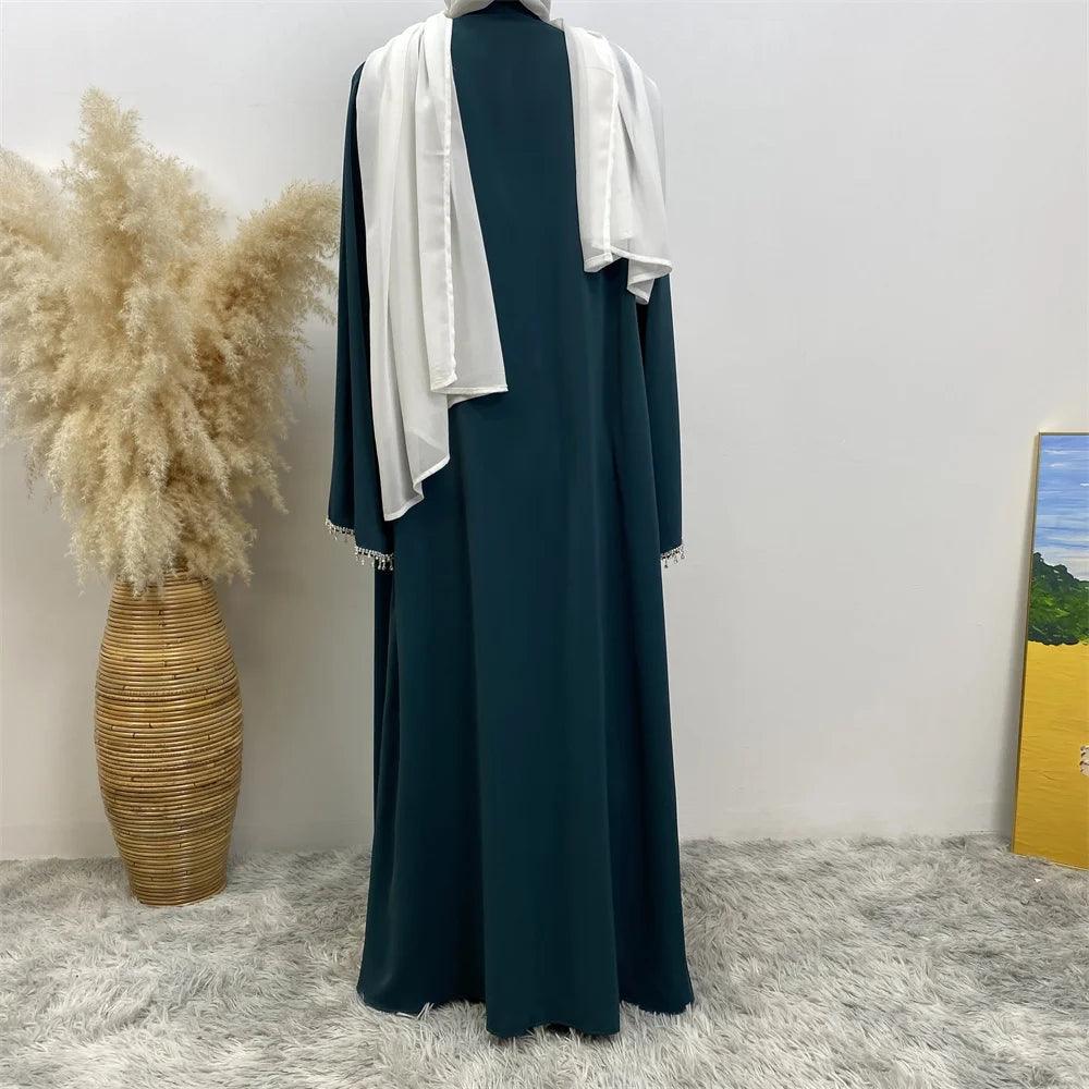 New fashion Muslim women sleeveless dress plus Muslim cardigan two-piece Arab Turkey Dubai dress elegant temperament clothing - Aurex