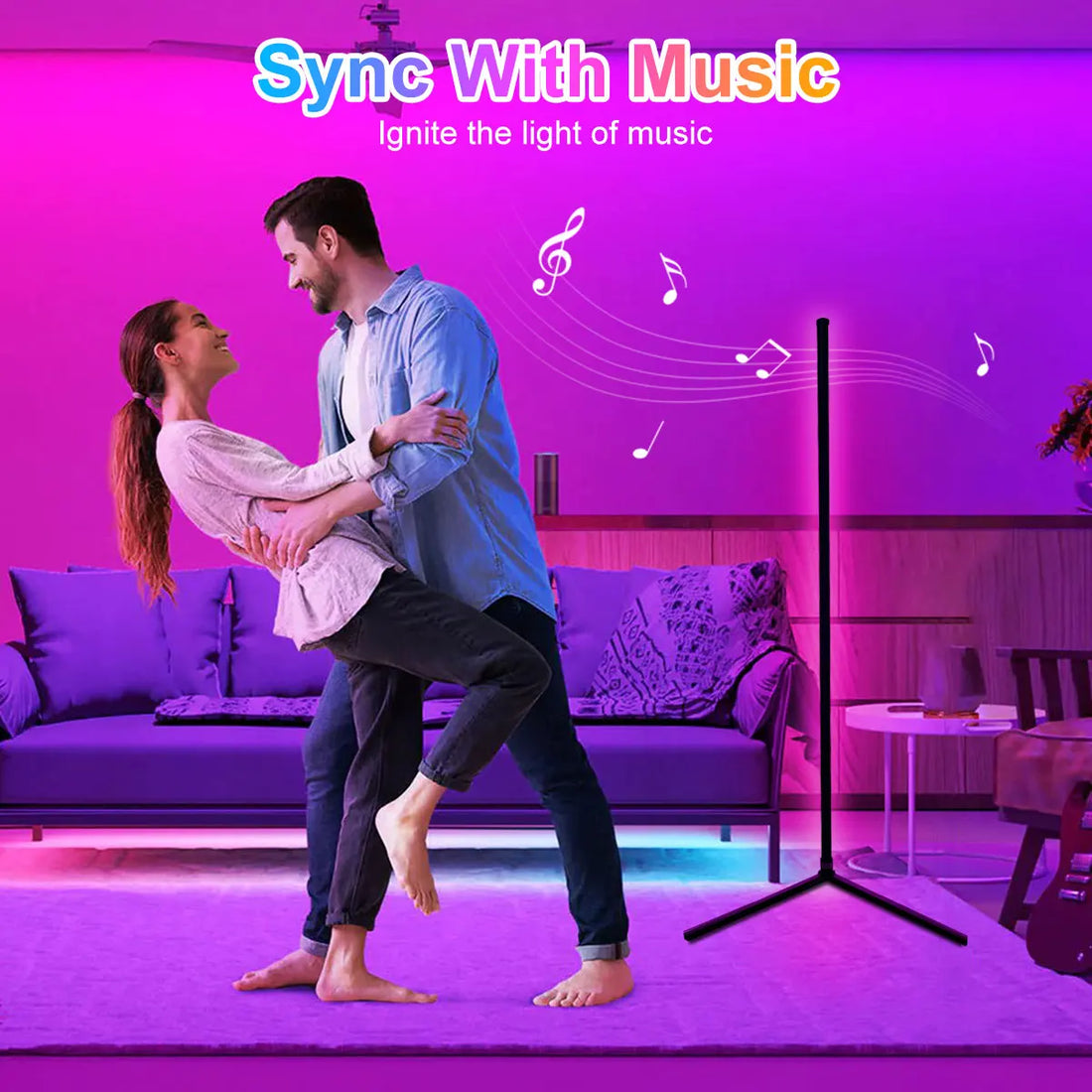 160CM Smart Bluetooth APP Corner Floor Lamp with Remote Music Sync RGB Mood Standing Light for Bedroom Living Room Novelty Lamp