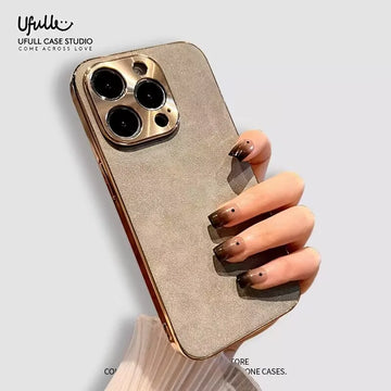 Sheepskin Phone Case For iPhone 15 11 13 12 14 16 Pro Max Plus Plating Bumper Turn Fur Lambskin Leather Metal Lens Phone Cover