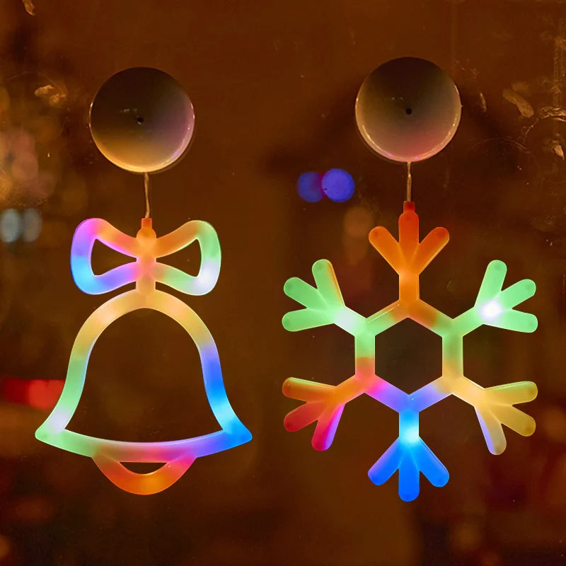 Window Wall Lights, Battery Powered, Snowflake & Jingle Bell & Stocking Shaped with Suction Cup for Ramadan, Holiday, Home Decor